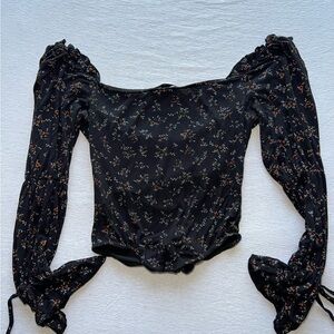 Missguided Black Floral Off Shoulder Blouse Bodysuit